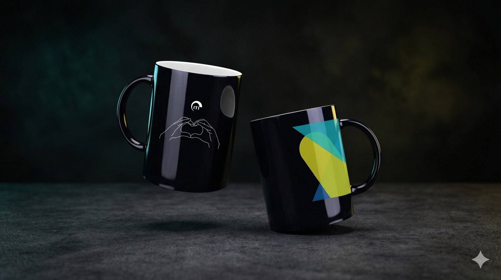 A full-colour printed custom branded mug in company colours