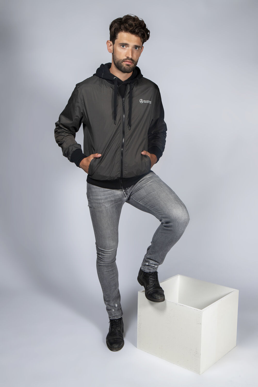 A premium custom branded jacket with clean construction, the standard the best custom jackets companies should meet