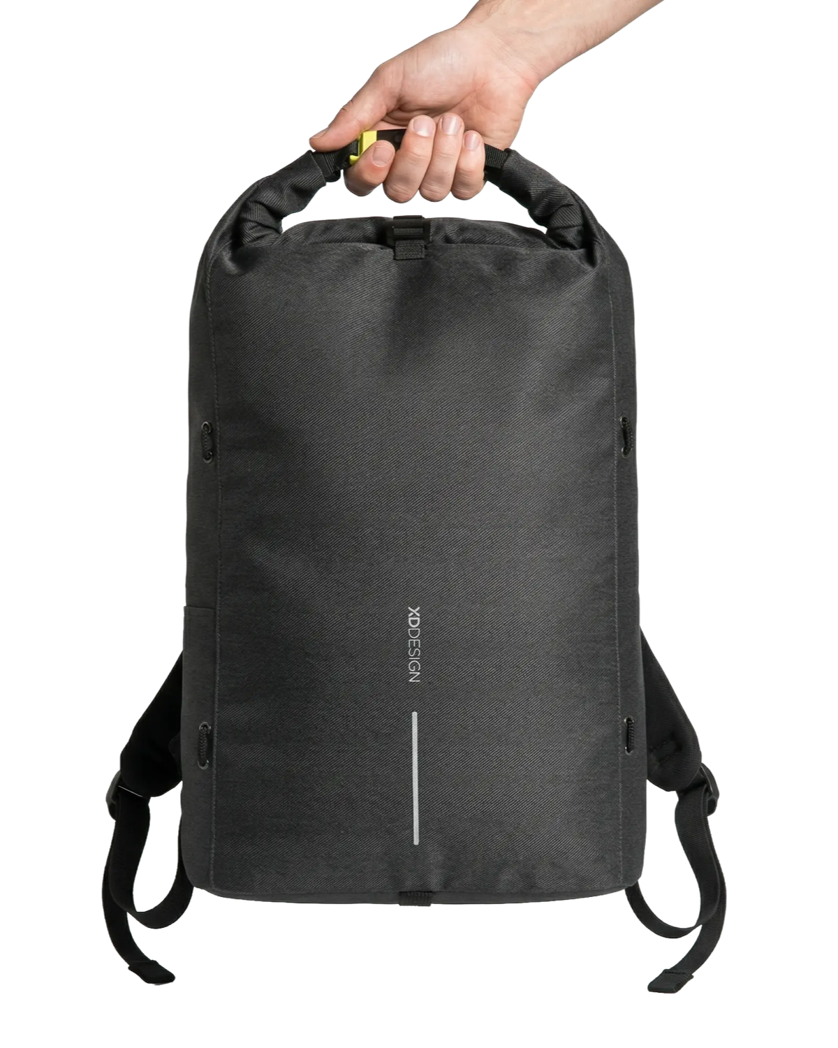 Una mochila antirrobo reciclada con bolsillo RFID y cierre roll-top