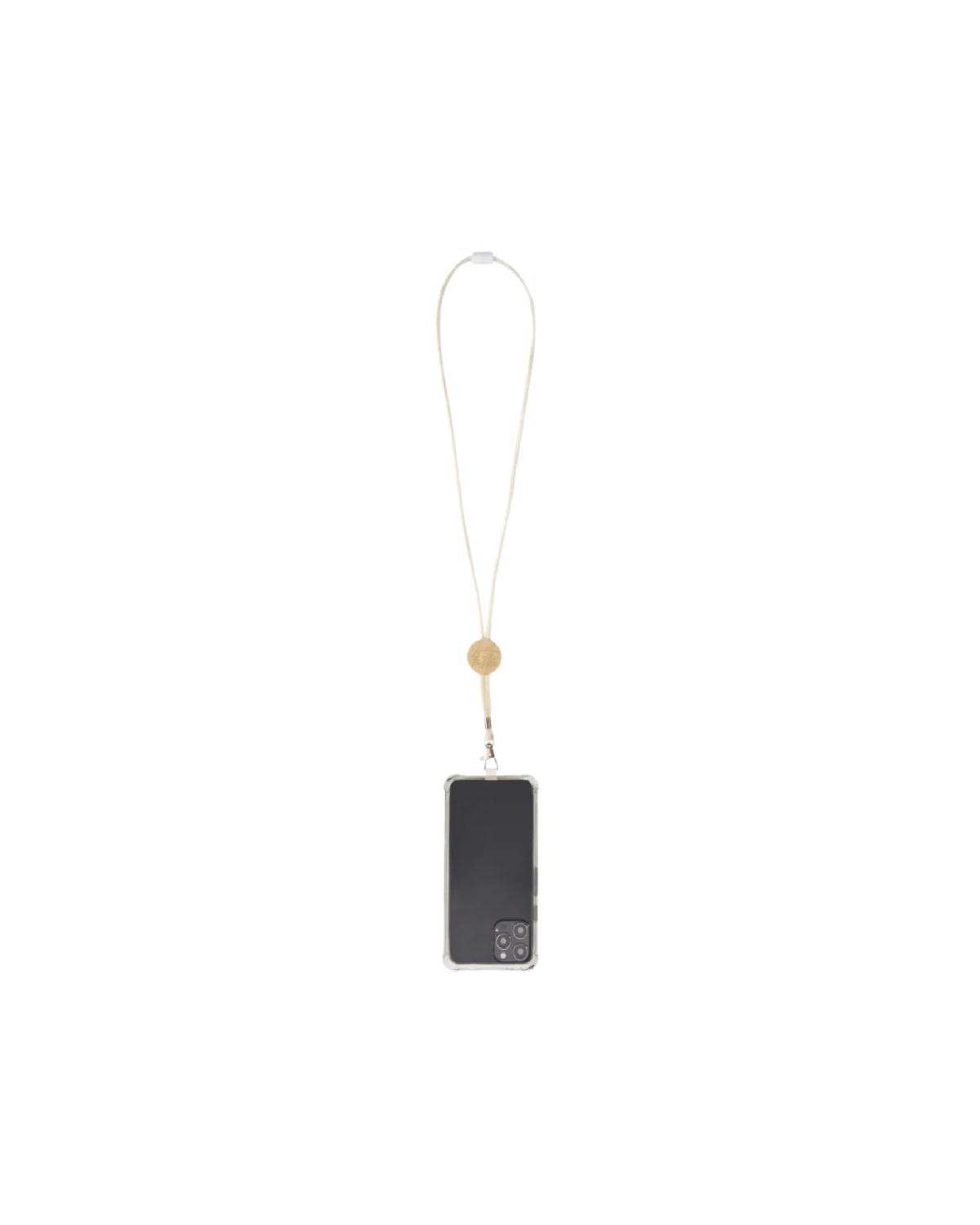A sleek smartphone lanyard with a bamboo centerpiece