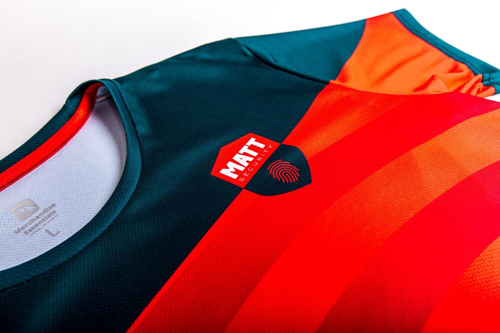Company logo on the chest of a workwear garment, the most commonly used placement for recognizability