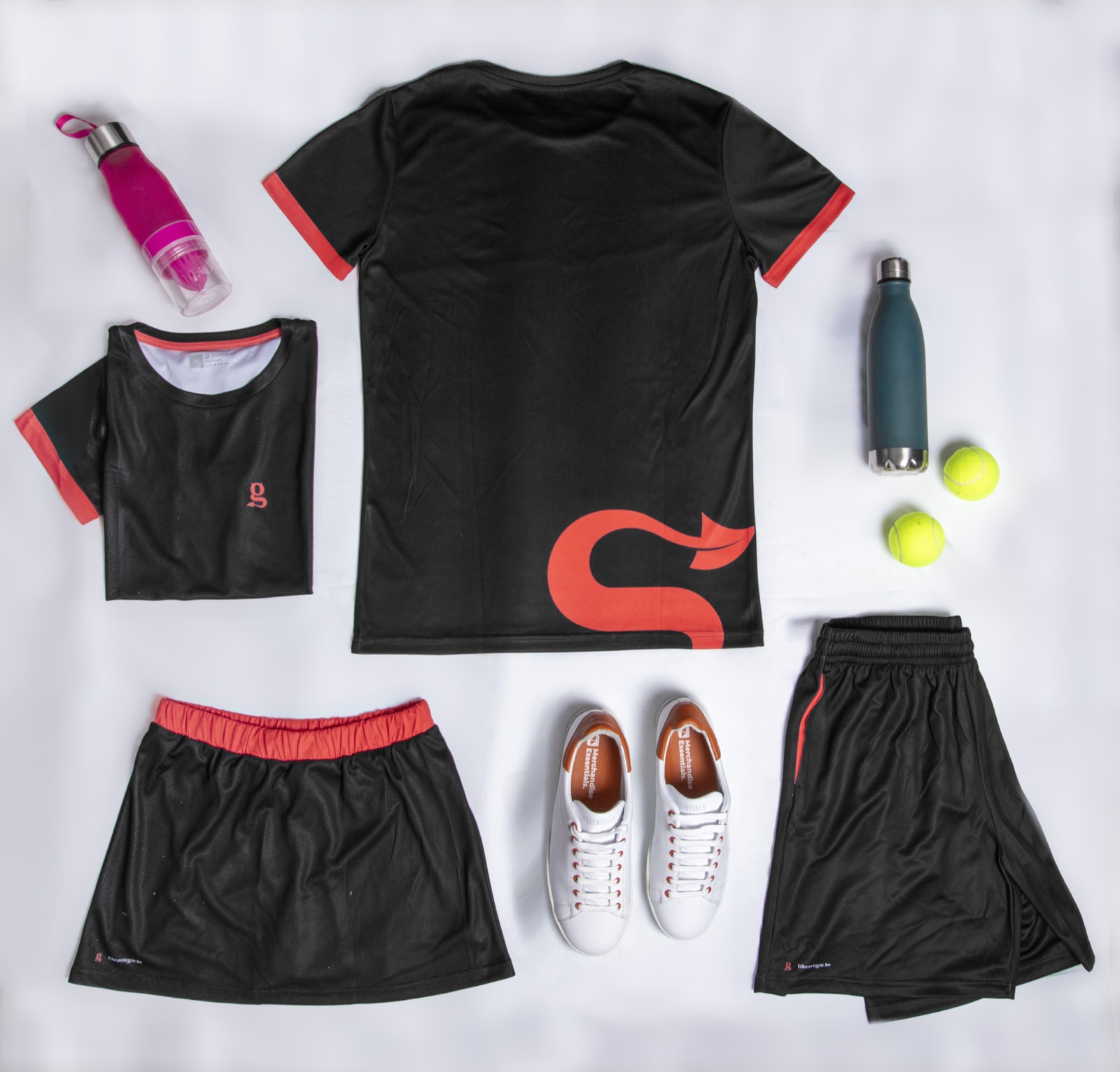 Custom tennis apparel in coordinated brand colours, an example of a personalised sports kit