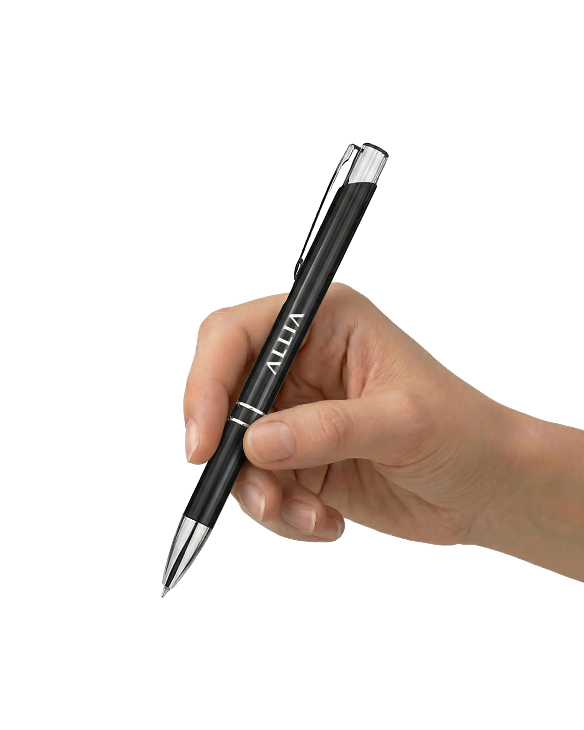 A lacquered chrome branded pen