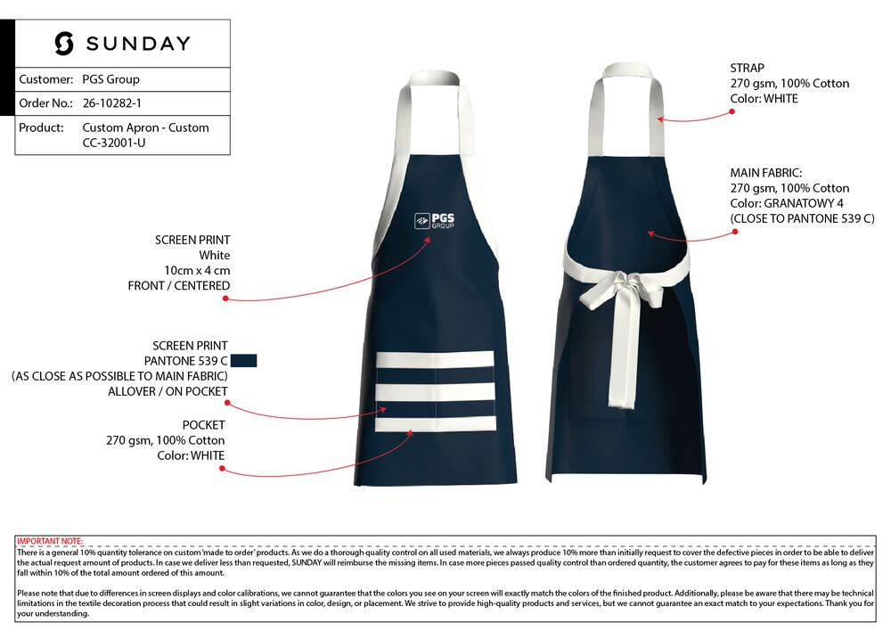 A clean custom apron in a recycled-look fabric, an example of an eco material option chosen for a brand with a sustainability position