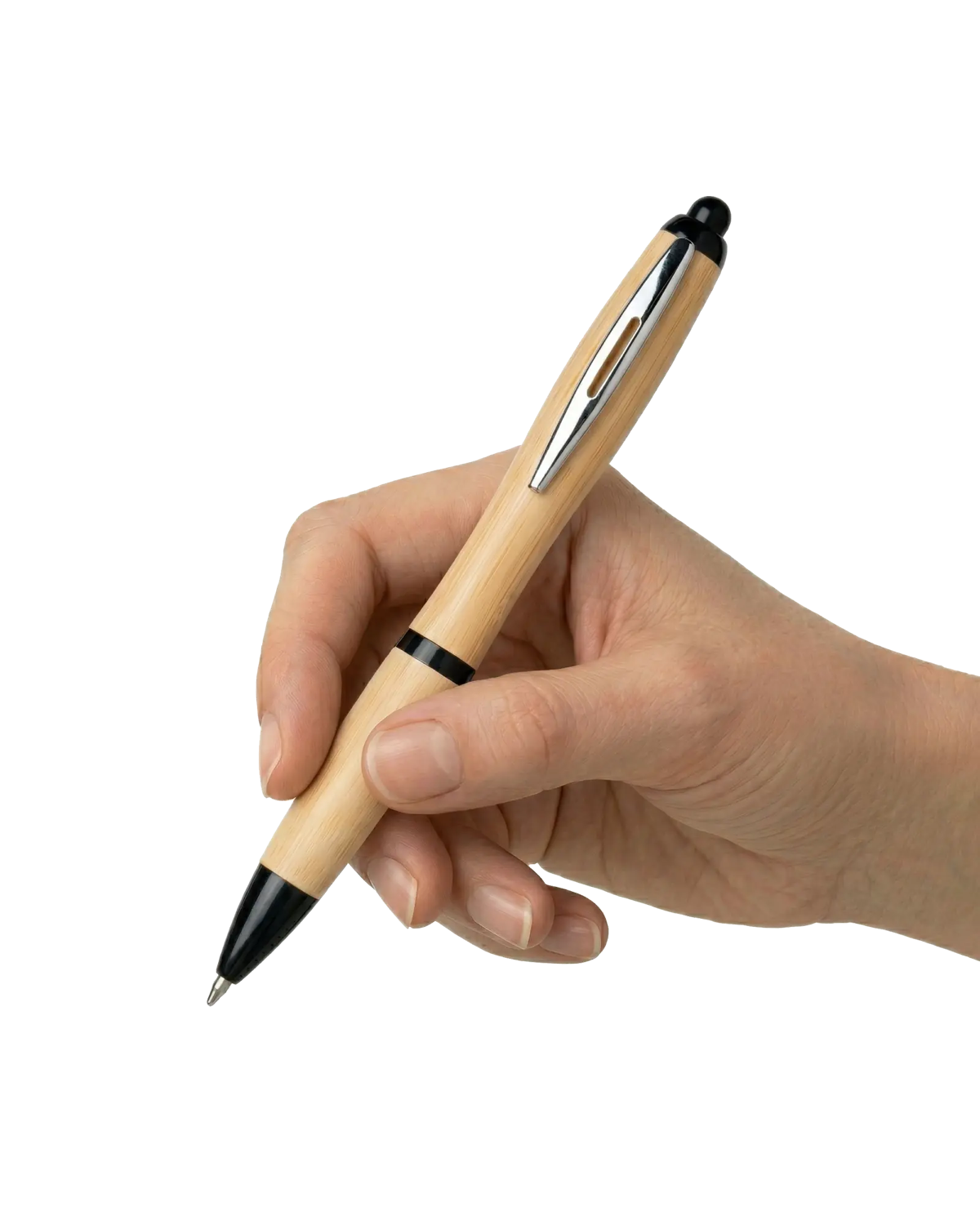 A pen with a real bamboo barrel and chrome trim