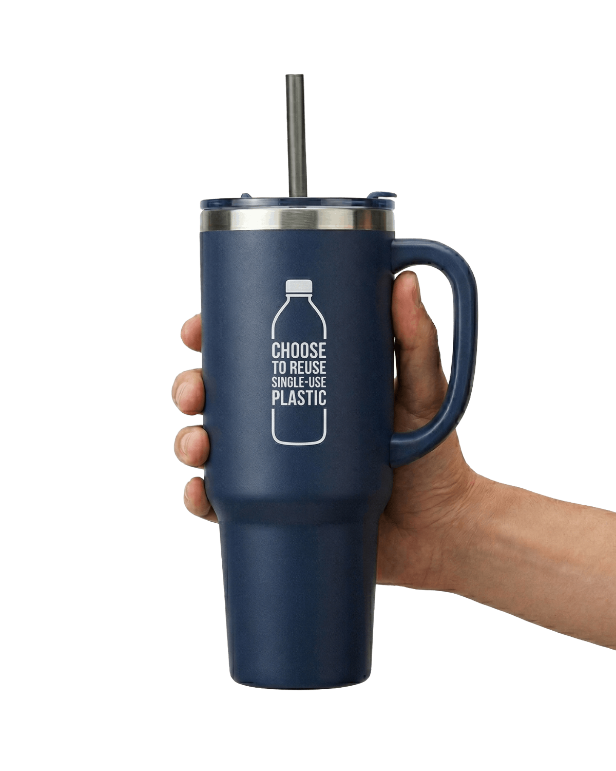 A 1.2 litre recycled steel copper-vacuum tumbler with straw