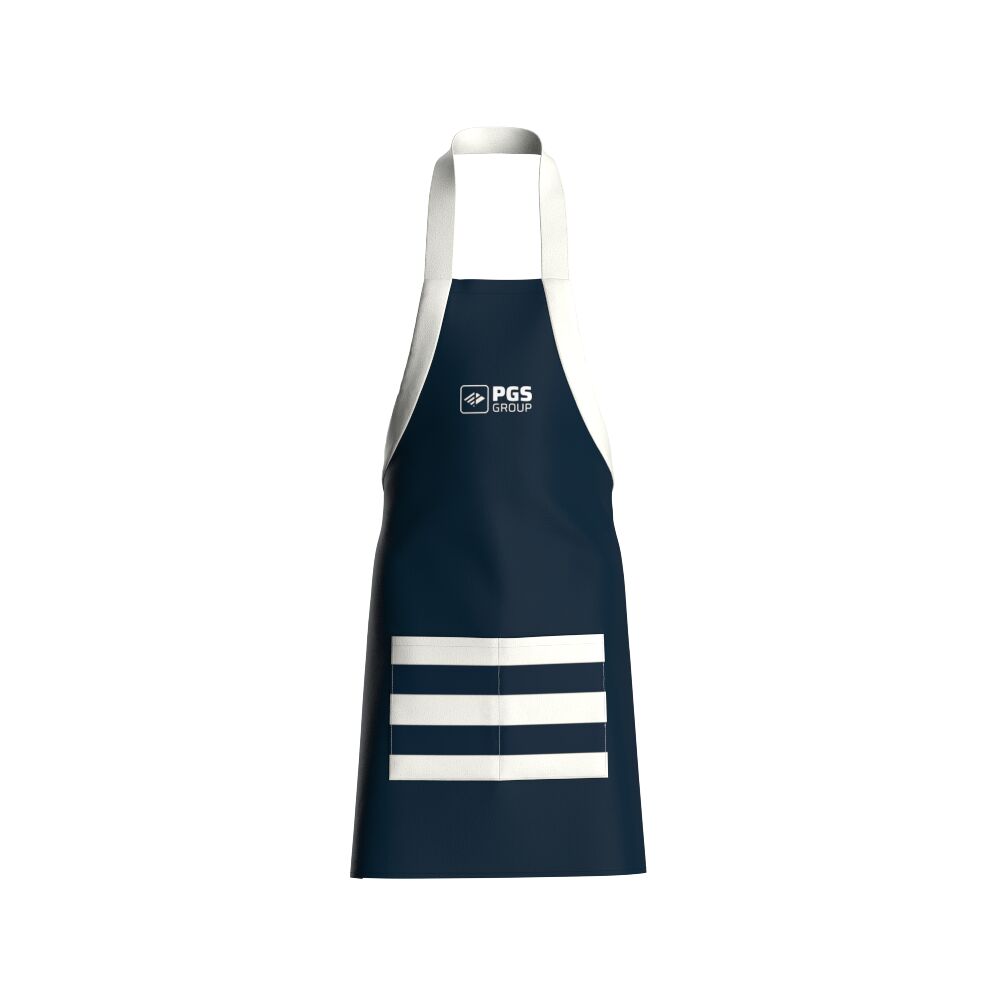 A custom apron shown front-on with a clean centre-chest branding area, the strongest logo placement on a branded apron