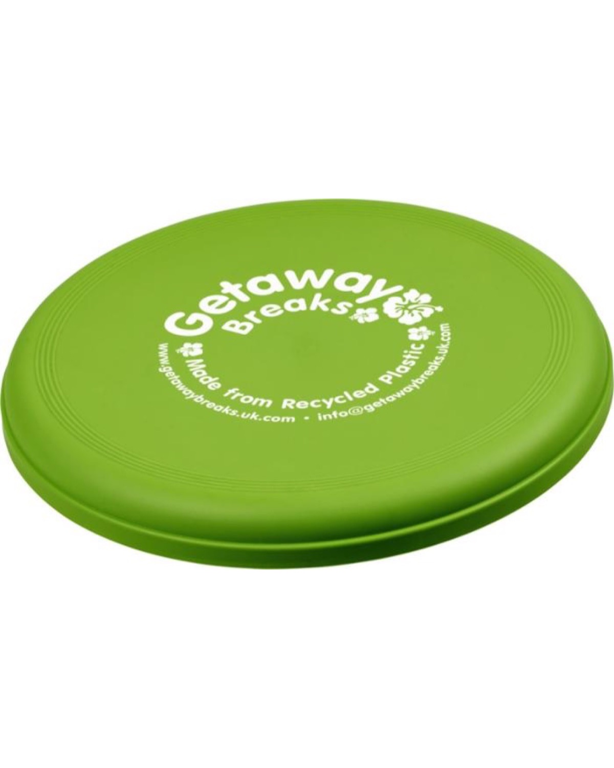 A flying disc made from recycled plastic