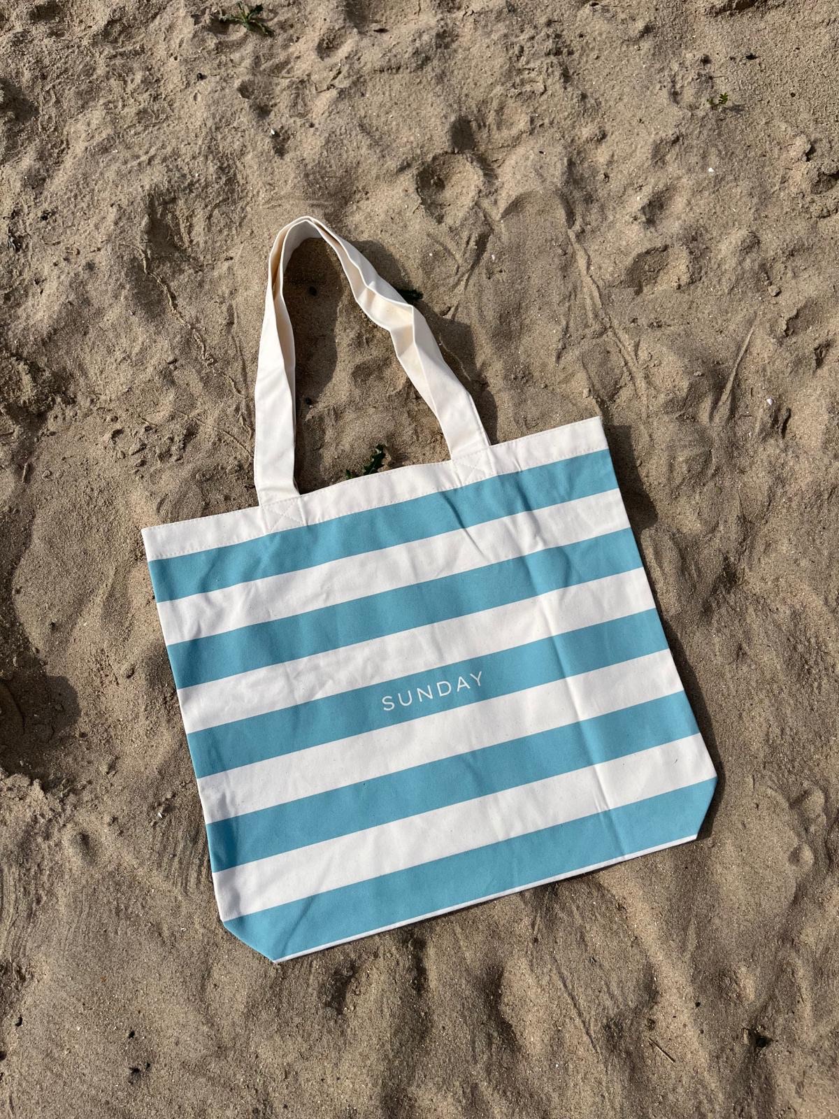A custom beach tote bag