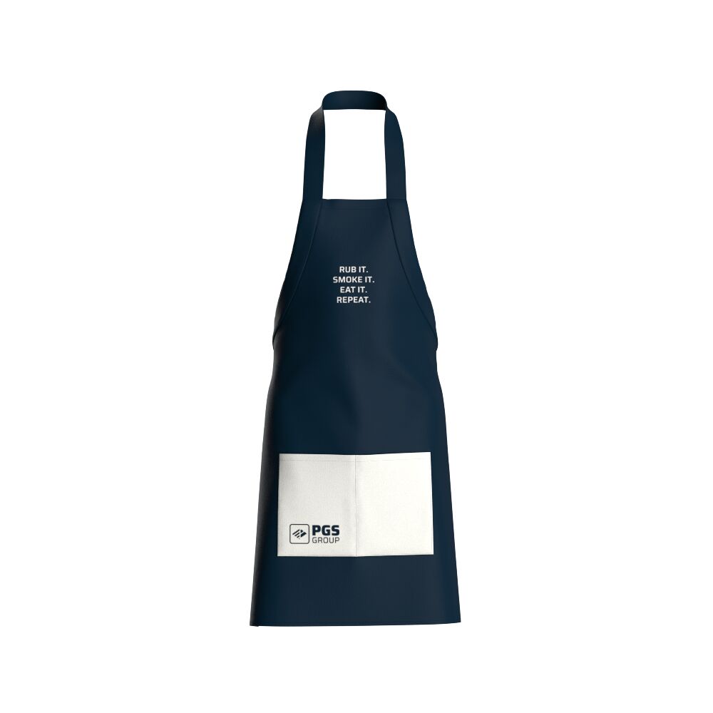 A finished custom apron mockup ready to order, an example of the design output from the seven-step process
