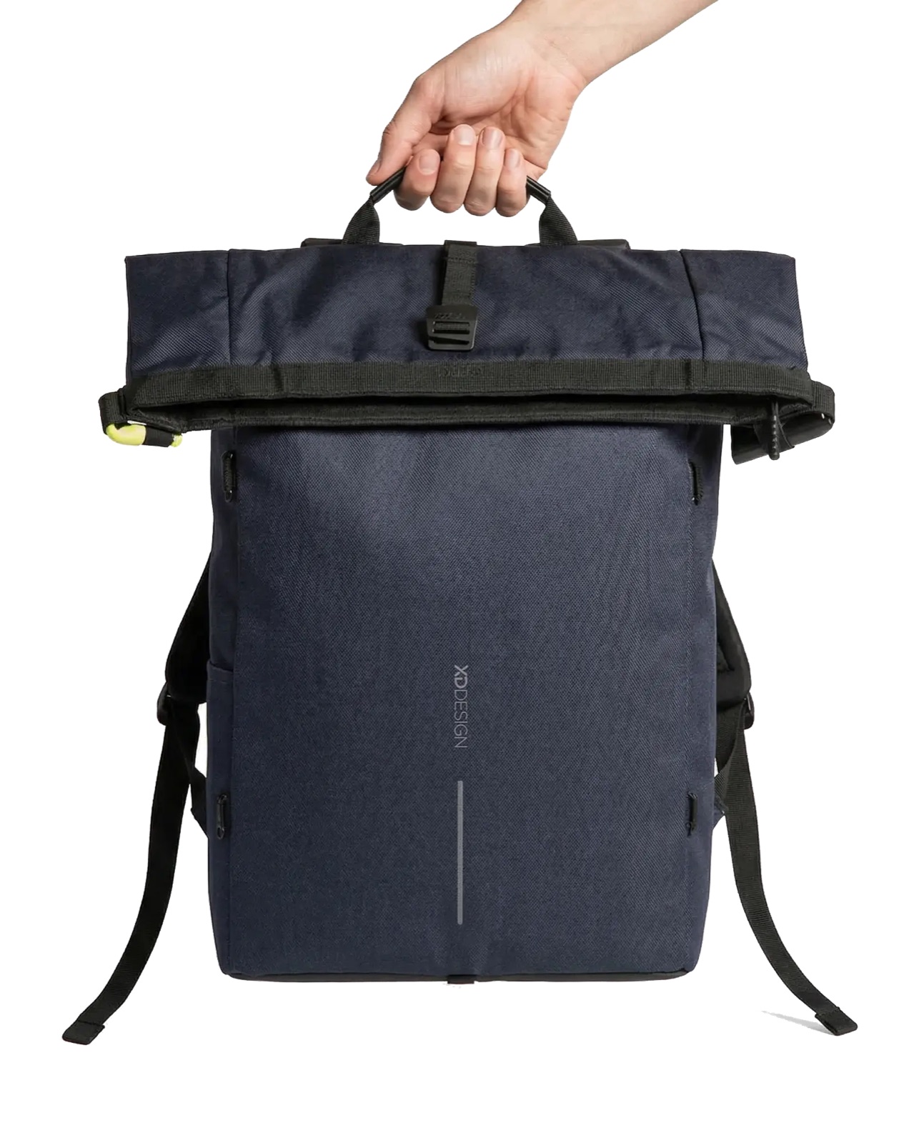 A custom branded backpack product render in a clean corporate colourway with a subtle logo