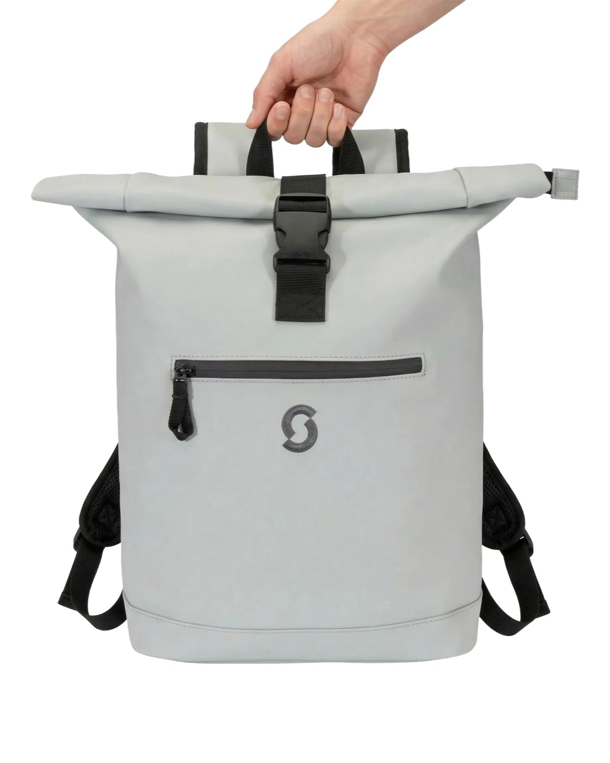 A waterproof recycled roll-top backpack with 15.6 inch laptop sleeve