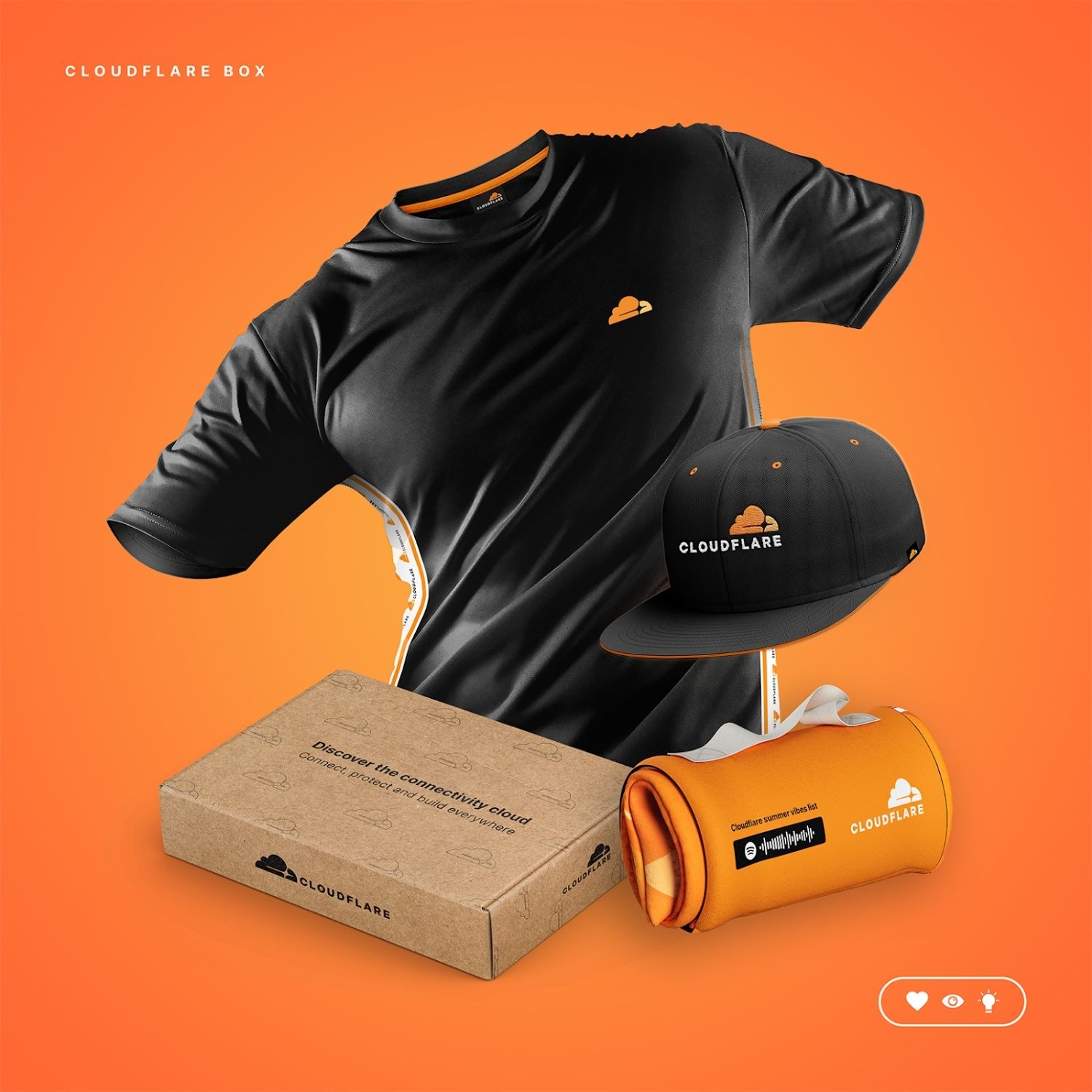 Collectie Cloudflare-merchandise geproduceerd door Sunday