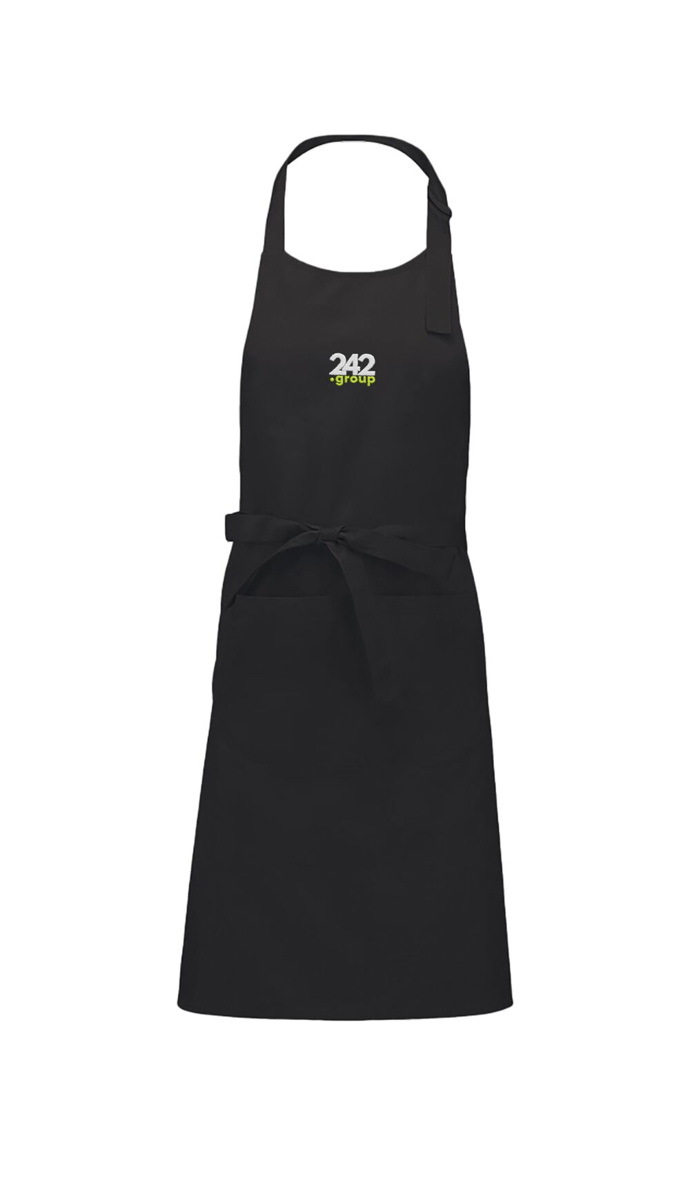 A custom kitchen apron design laid out flat, an example of mapping the logo placement and colours before proofing