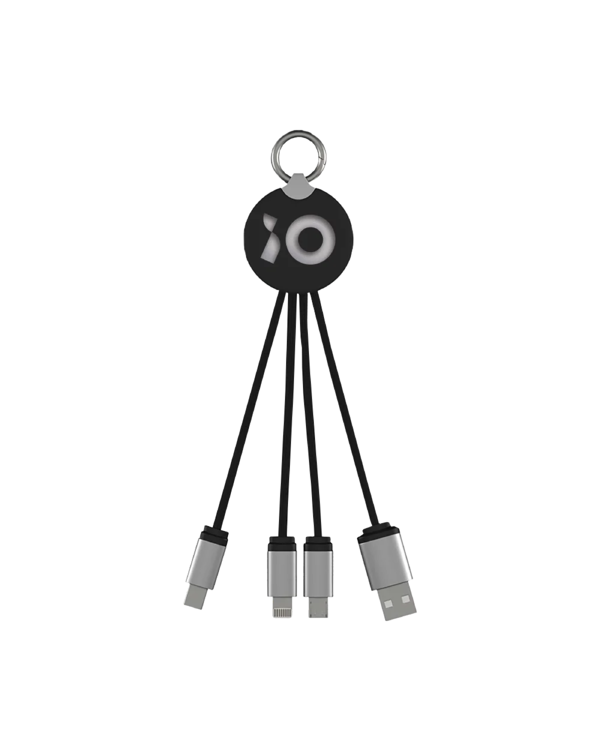 A keychain charging cable kit with four connectors