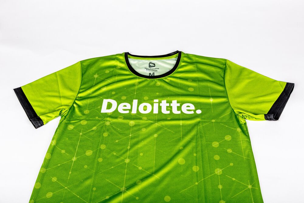 Branded sportswear worn in public, generating employer-brand reach for a wellness campaign