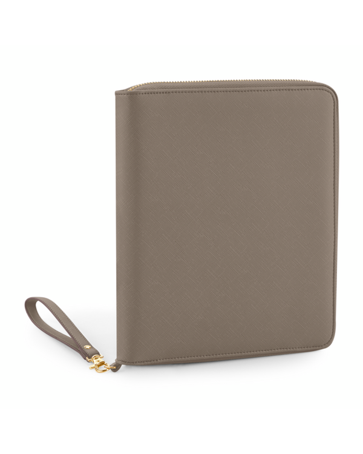 Un organizador de viaje en acabado Saffiano tipo cuero para tarjetas, cables y tablet
