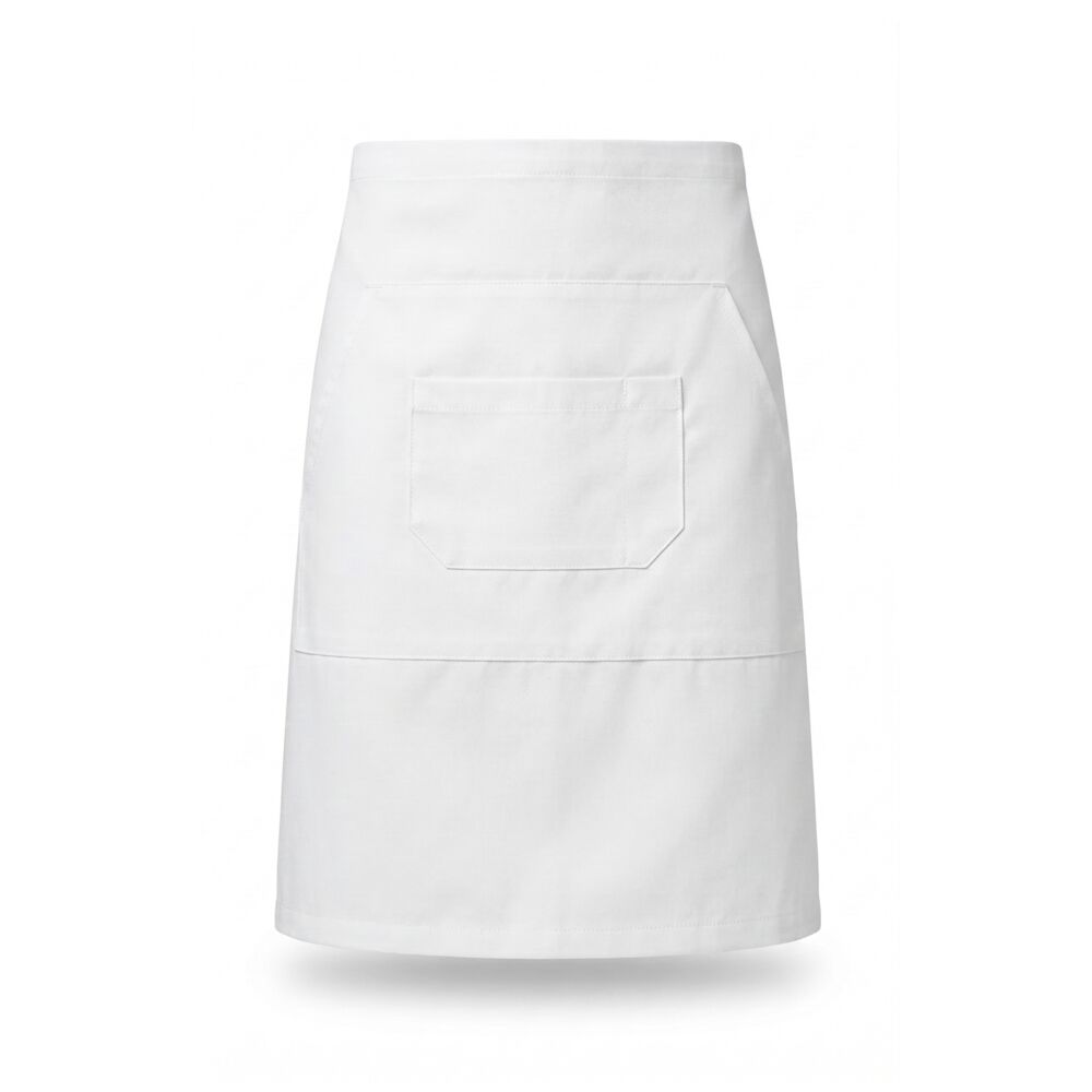 A clean half apron product shot, an example of a versatile bistro silhouette that suits both uniforms and gifting