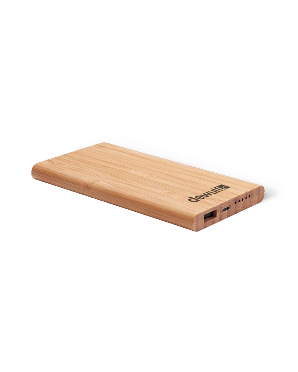 A bamboo wireless powerbank with 10,000 mAh capacity